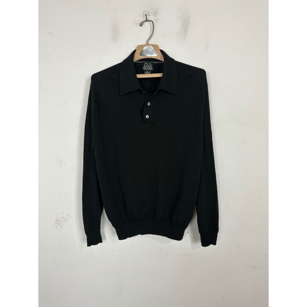 Jos. A. Bank Traveler's Collection Black Merino Wool Polo Sweater Mens XL